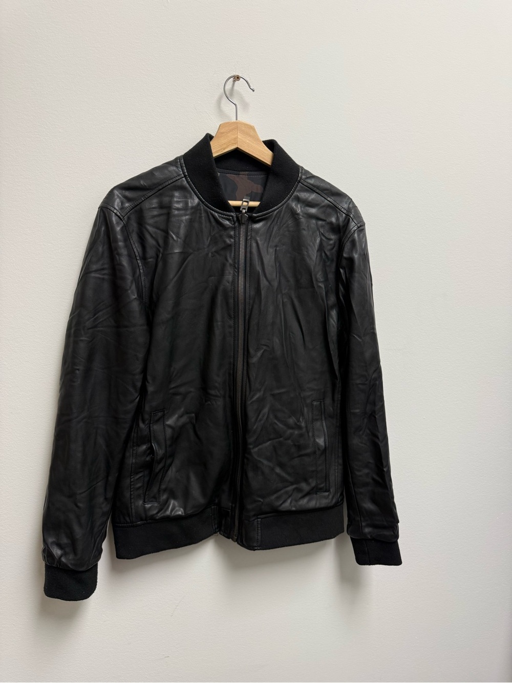 Calvin Klein Black Leather Bomber Jacket